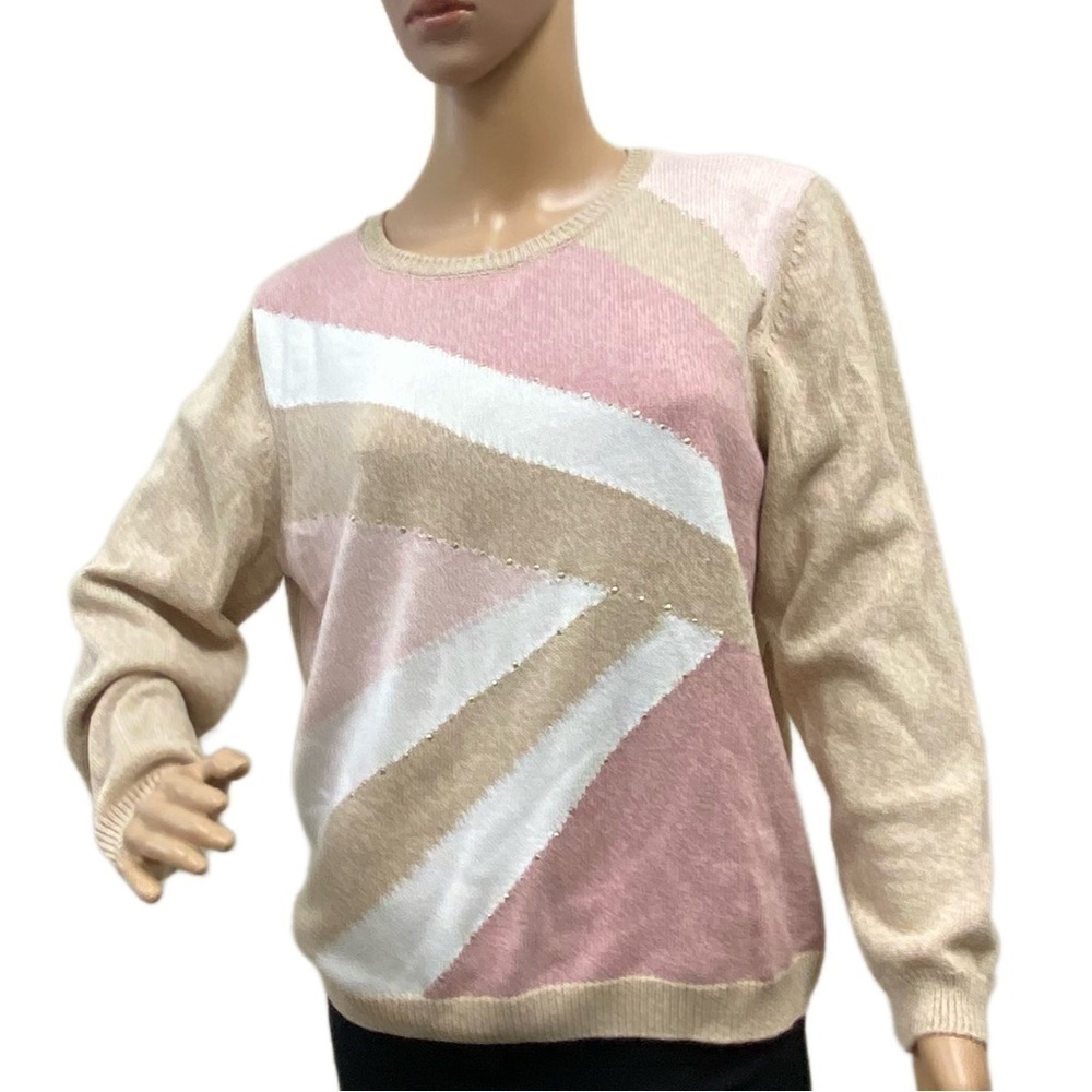 ALFRED Dunner Large Sweater - Pink Tan White